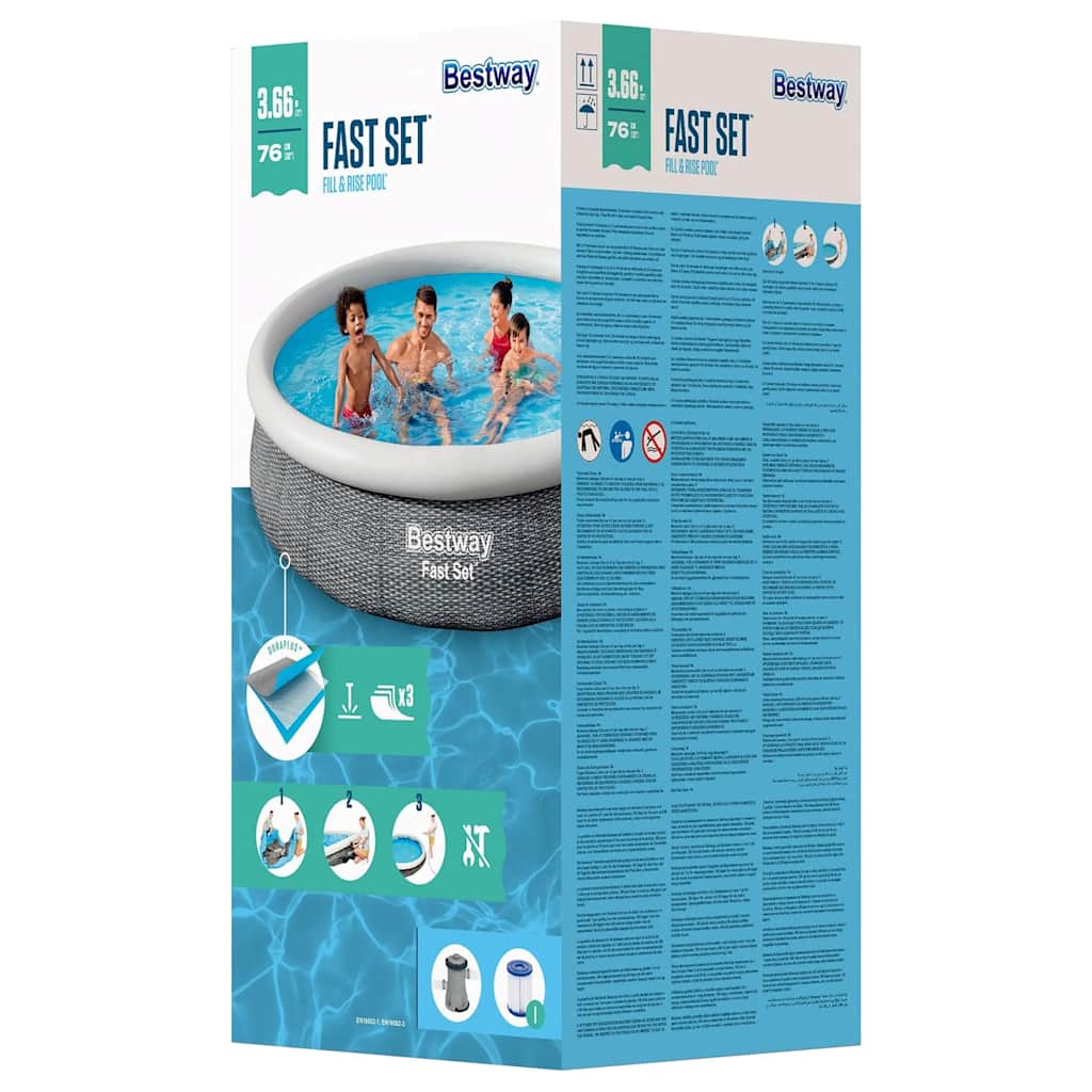 Bestway Set Piscina Rotonda 366x76 cm con Pompa Filtro