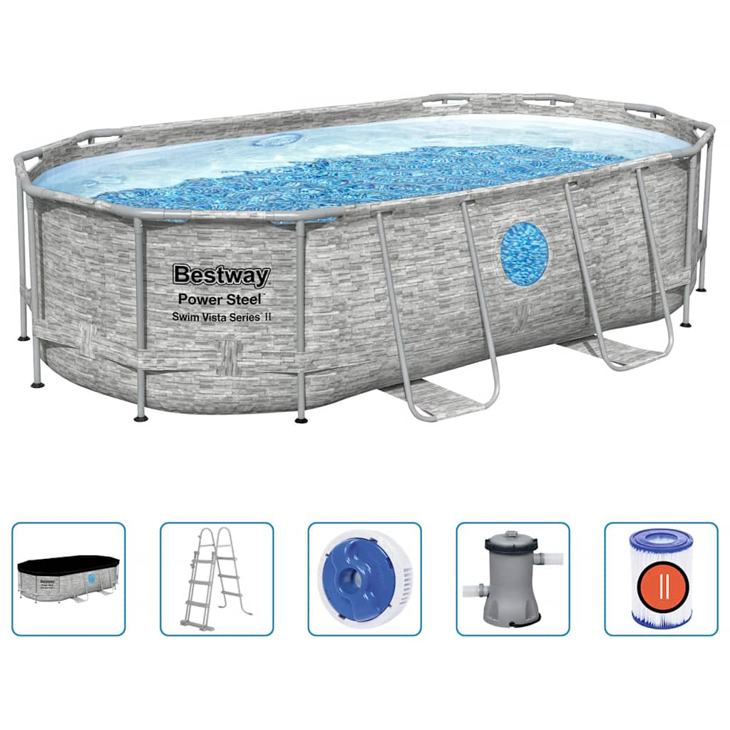 Bestway Set Piscina Power Steel 427x250x100 cm con Pompa Filtro e Scaletta