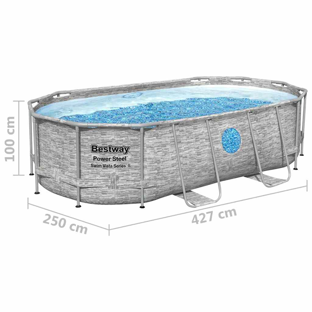 Bestway Set Piscina Power Steel 427x250x100 cm con Pompa Filtro e Scaletta