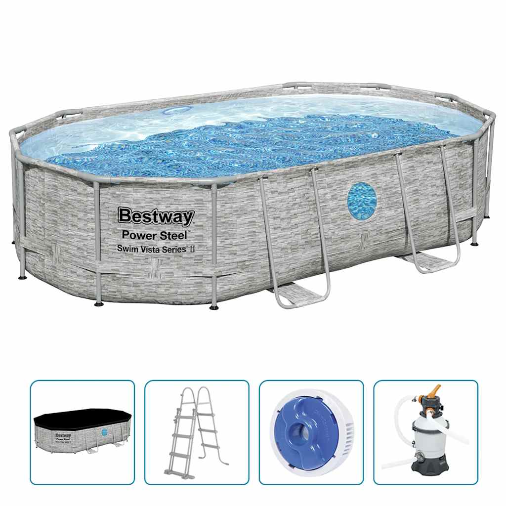 Bestway Set Piscina Power Steel 488x305x107 cm con Pompa Filtro