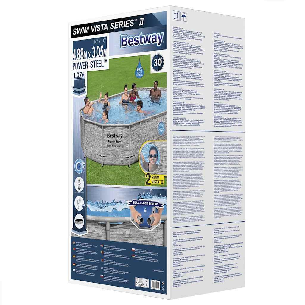Bestway Set Piscina Power Steel 488x305x107 cm con Pompa Filtro