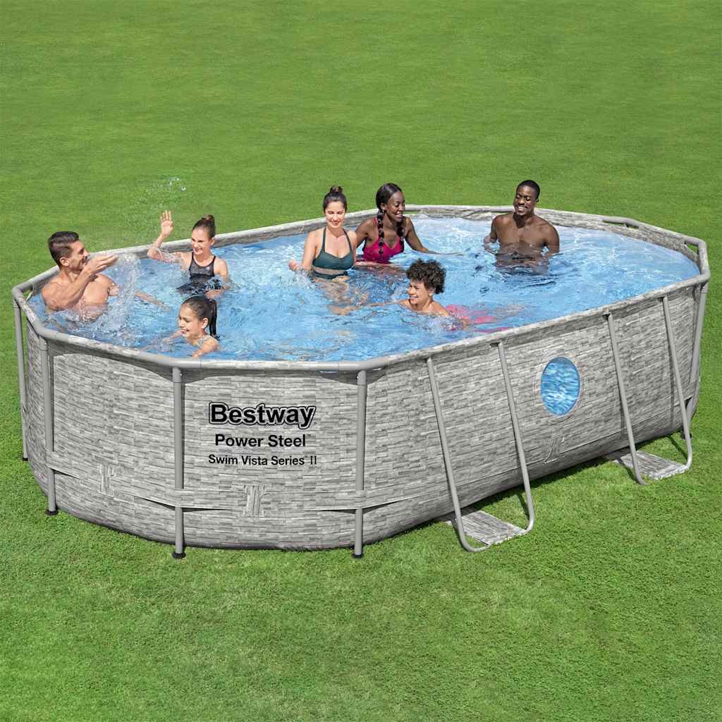 Bestway Set Piscina Power Steel 488x305x107 cm con Pompa Filtro