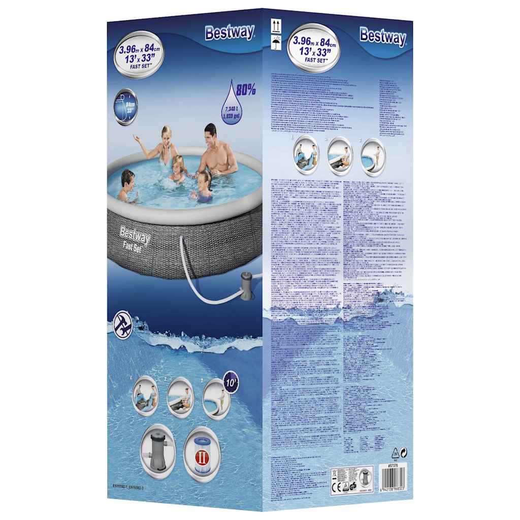 Bestway Set Piscina Gonfiabile Fast 396x84 cm con Pompa Filtro