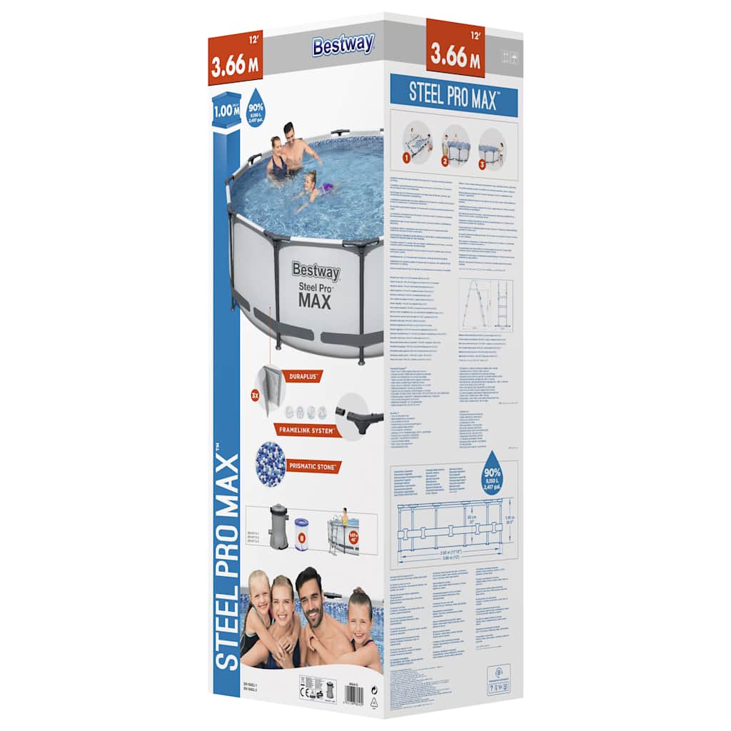 Bestway Set Piscina Steel Pro MAX 366x100 cm con Pompa e Filtro