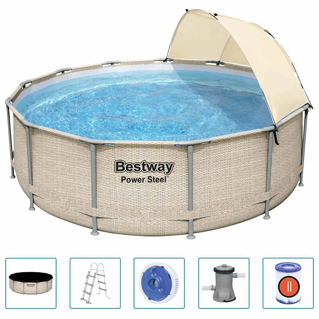 Bestway Set Piscina Power Steel 396x107 cm con Tettoia