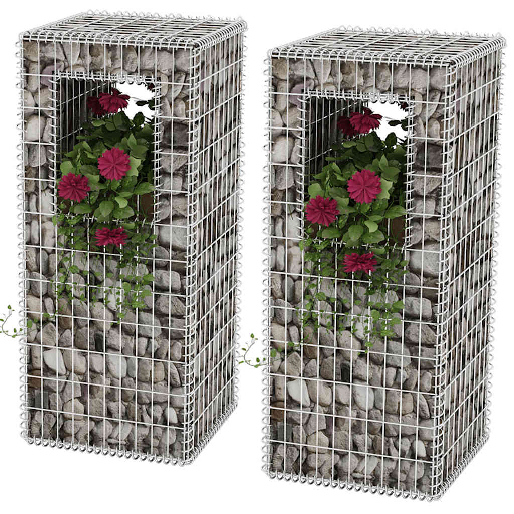 Pali Fioriere in Gabbione 2 pz Rete Acciaio Zincato 50x50x120 cm