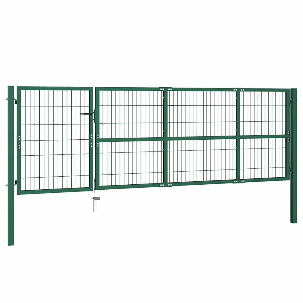 Cancello per Recinzione da Giardino con Pali 350x100 cm Acciaio Verde