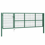 Cancello per Recinzione da Giardino con Pali 350x100 cm Acciaio Verde