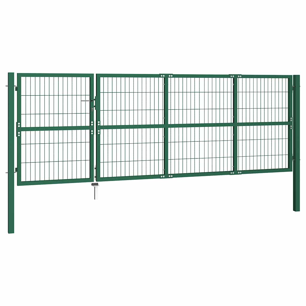 Cancello per Recinzione da Giardino con Pali 350x120 cm Acciaio Verde