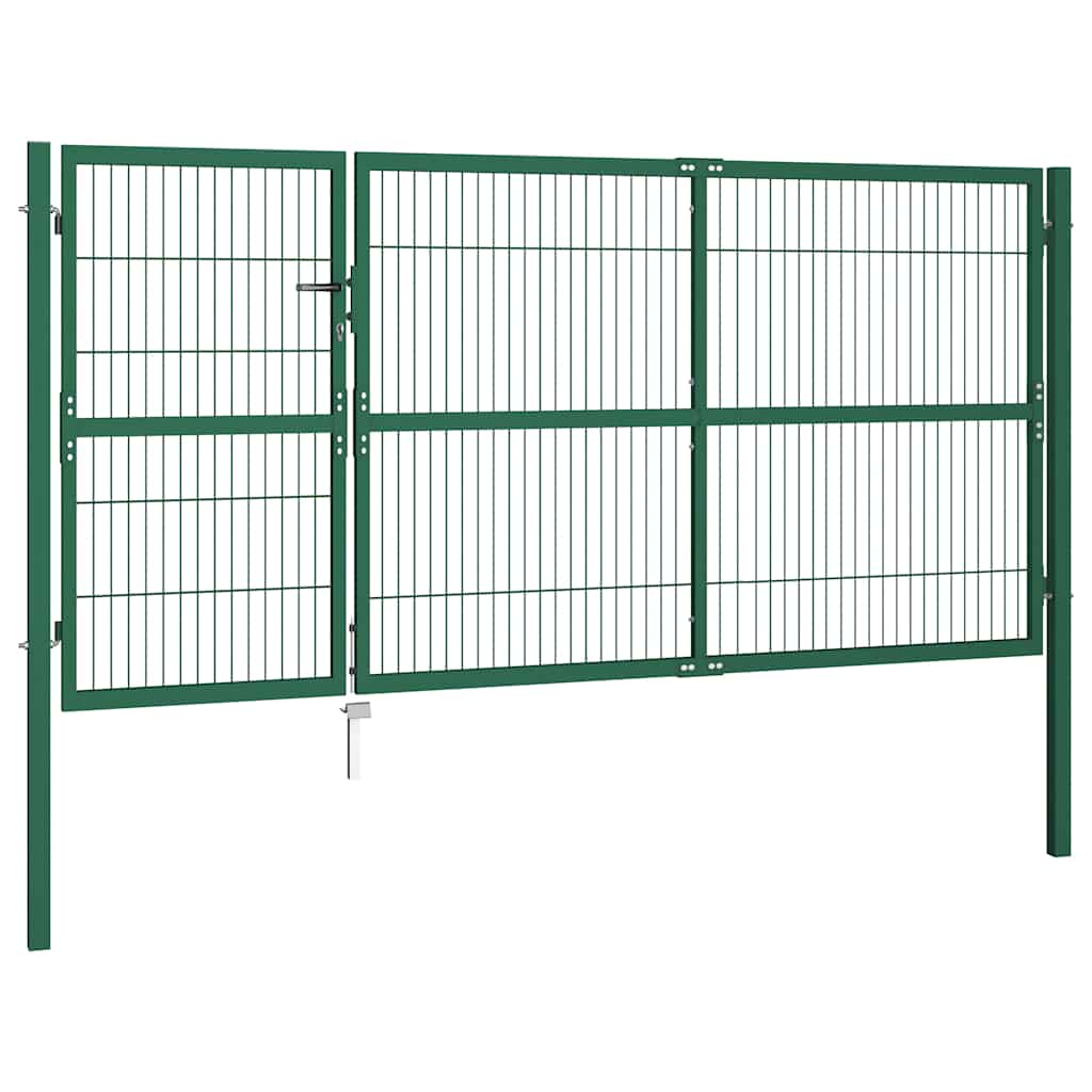 Cancello per Recinzione da Giardino con Pali 350x140 cm in Acciaio Verde