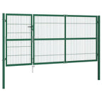 Cancello per Recinzione da Giardino con Pali 350x140 cm in Acciaio Verde