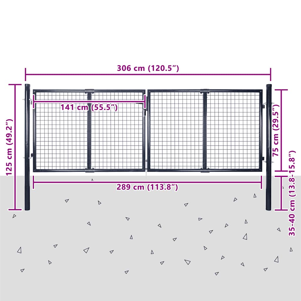 Cancello da Giardino in Rete di Acciaio Zincato 300x75 cm Grigio Antracite
