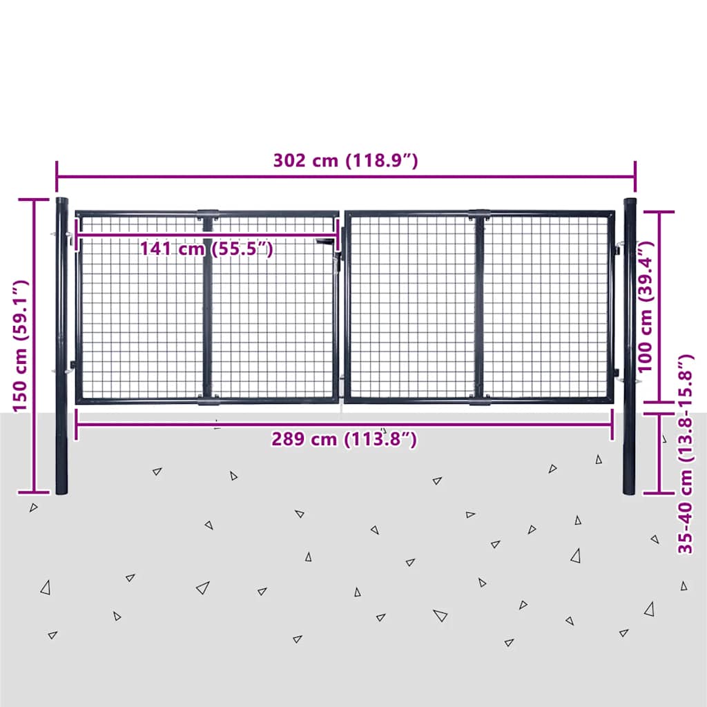 Cancello da Giardino in Rete di Acciaio Zincato 300x100 cm Grigio Antracite