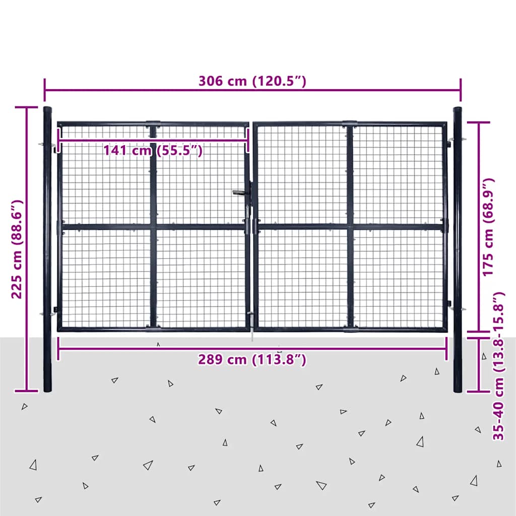 Cancello da Giardino in Rete di Acciaio Zincato 300x175 cm Grigio Antracite