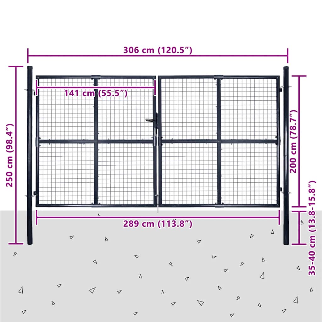Cancello da Giardino in Rete di Acciaio Zincato 300x200 cm Grigio Antracite