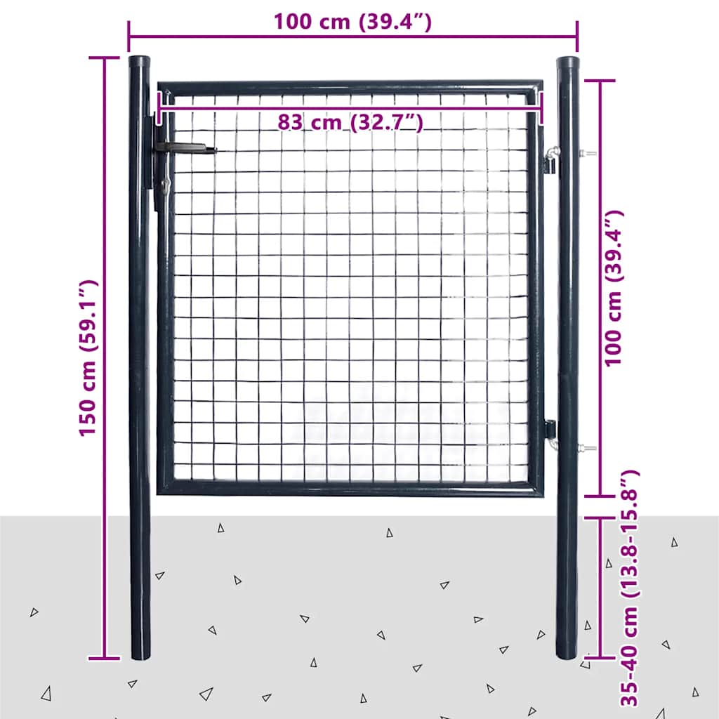 Cancello da Giardino in Rete di Acciaio Zincato 100x100 cm Grigio Antracite