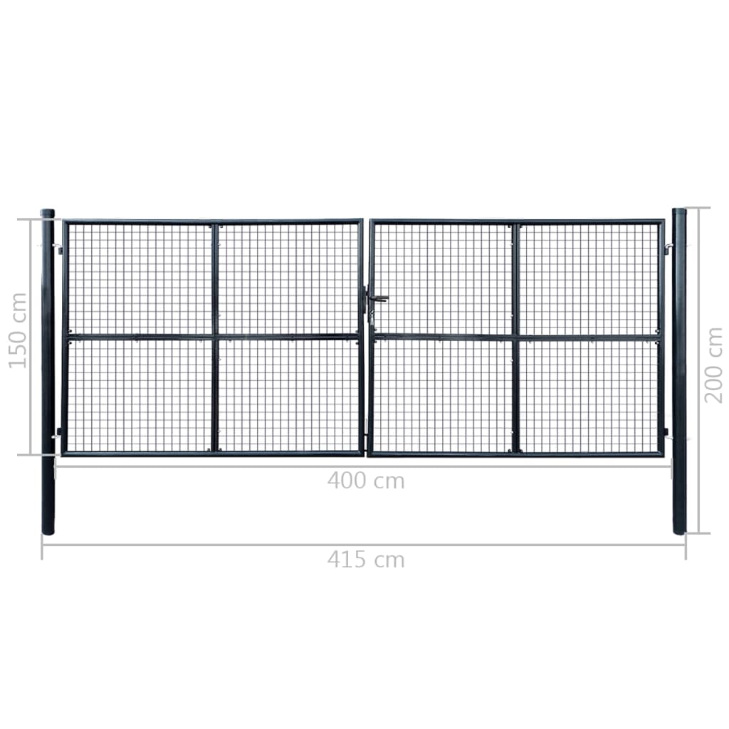 Cancello da Giardino in Rete di Acciaio Zincato 400x150 cm Grigio Antracite