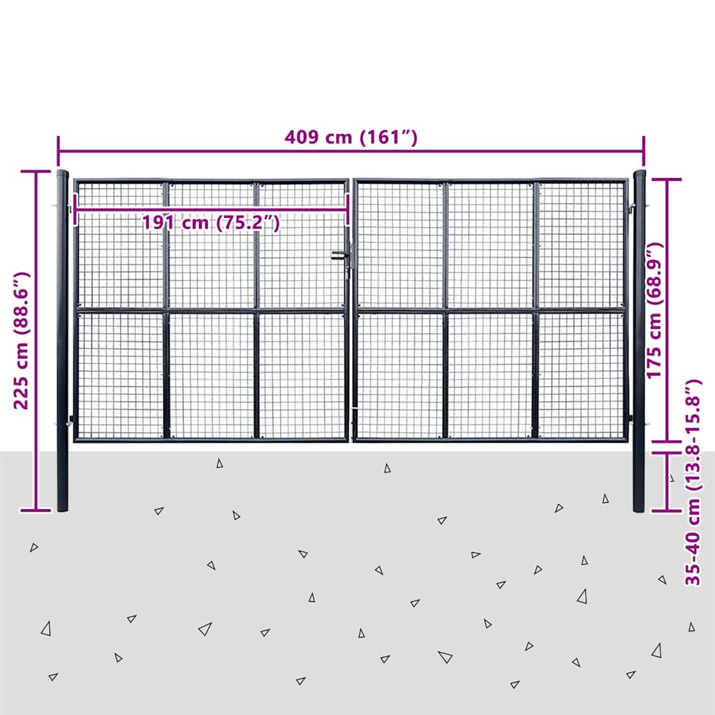 Cancello da Giardino in Rete di Acciaio Zincato 400x175 cm Grigio Antracite