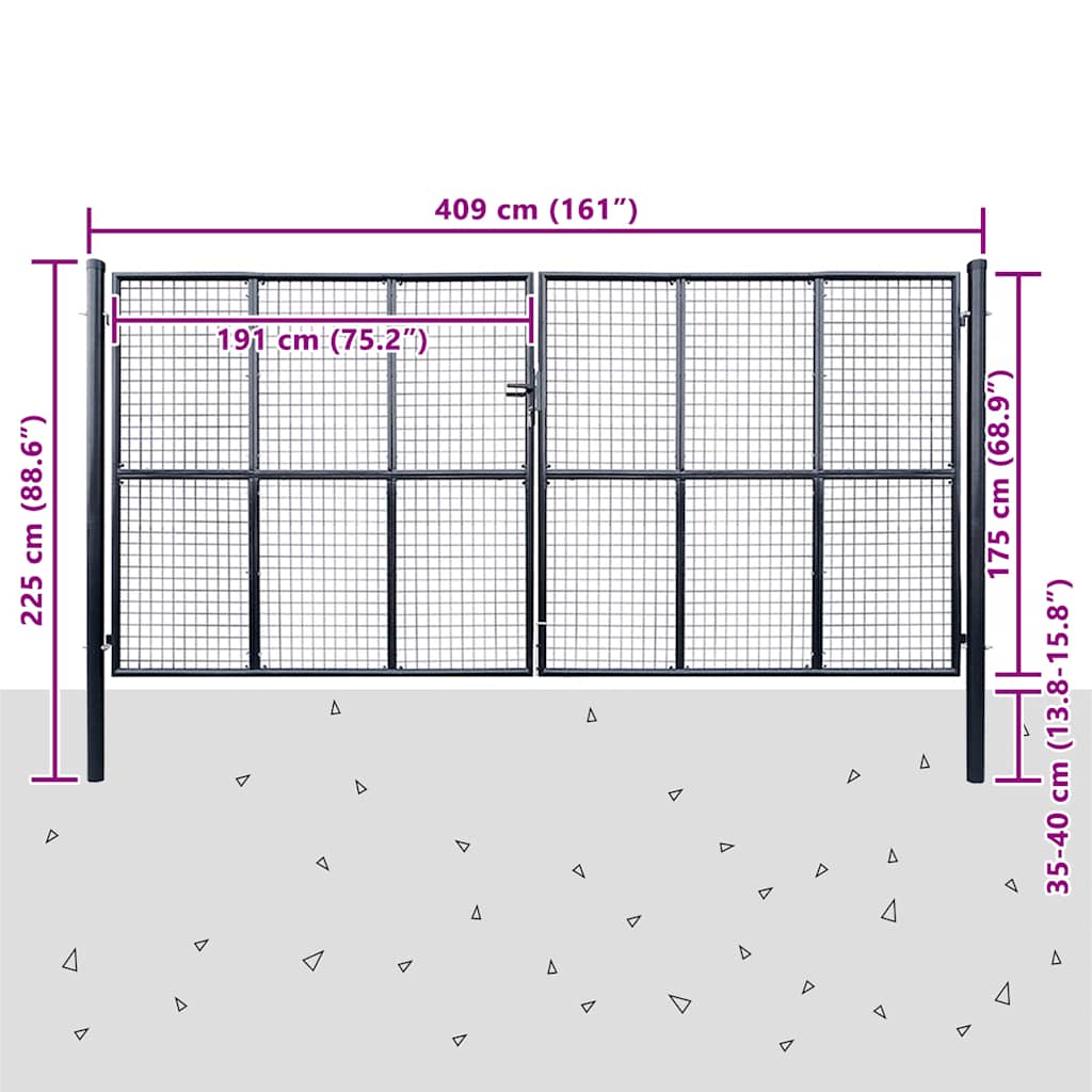 Cancello da Giardino in Rete di Acciaio Zincato 400x200 cm Grigio Antracite