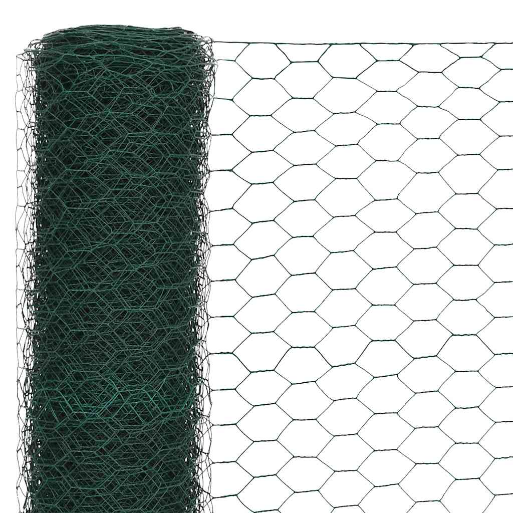 Recinzione in Rete per Pollaio Acciaio e PVC 25x1,5 m Verde