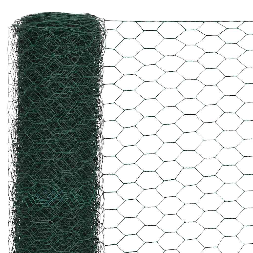 Recinzione in Rete per Pollaio Acciaio e PVC 25x1,2 m Verde