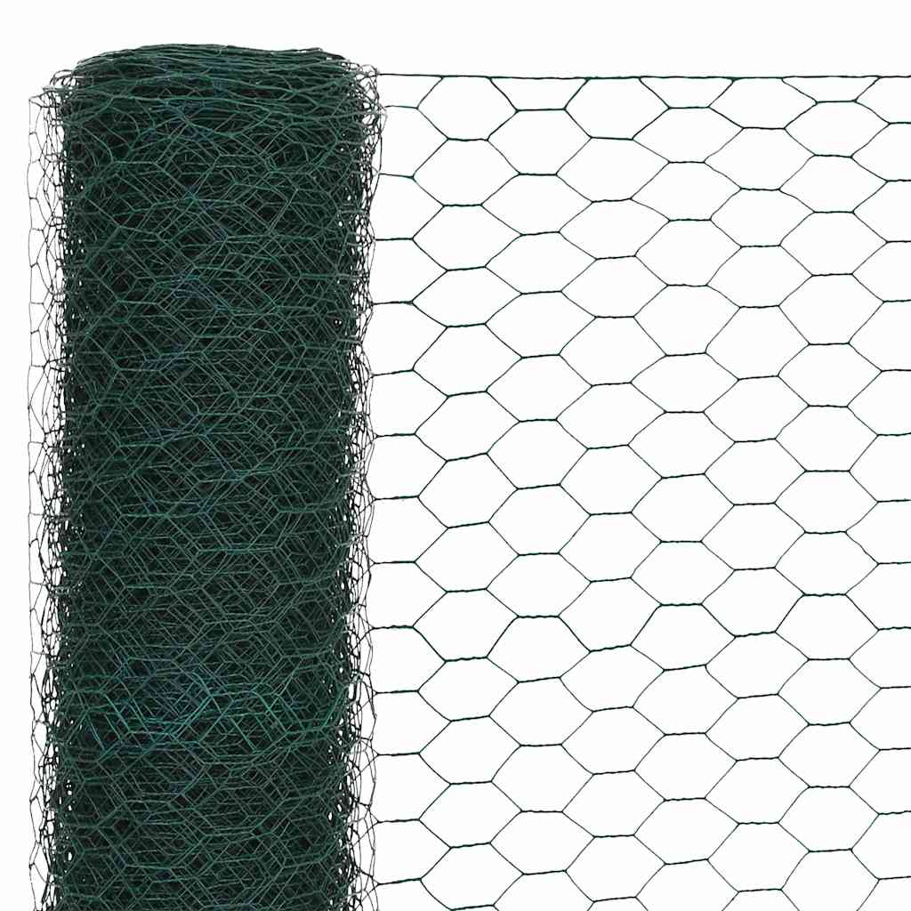 Recinzione in Rete per Pollaio Acciaio e PVC 25x1,5 m Verde