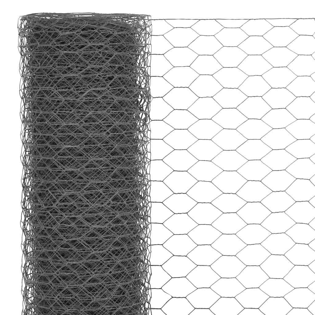 Recinzione in Rete per Pollaio Acciaio e PVC 25x1,2 m Grigia