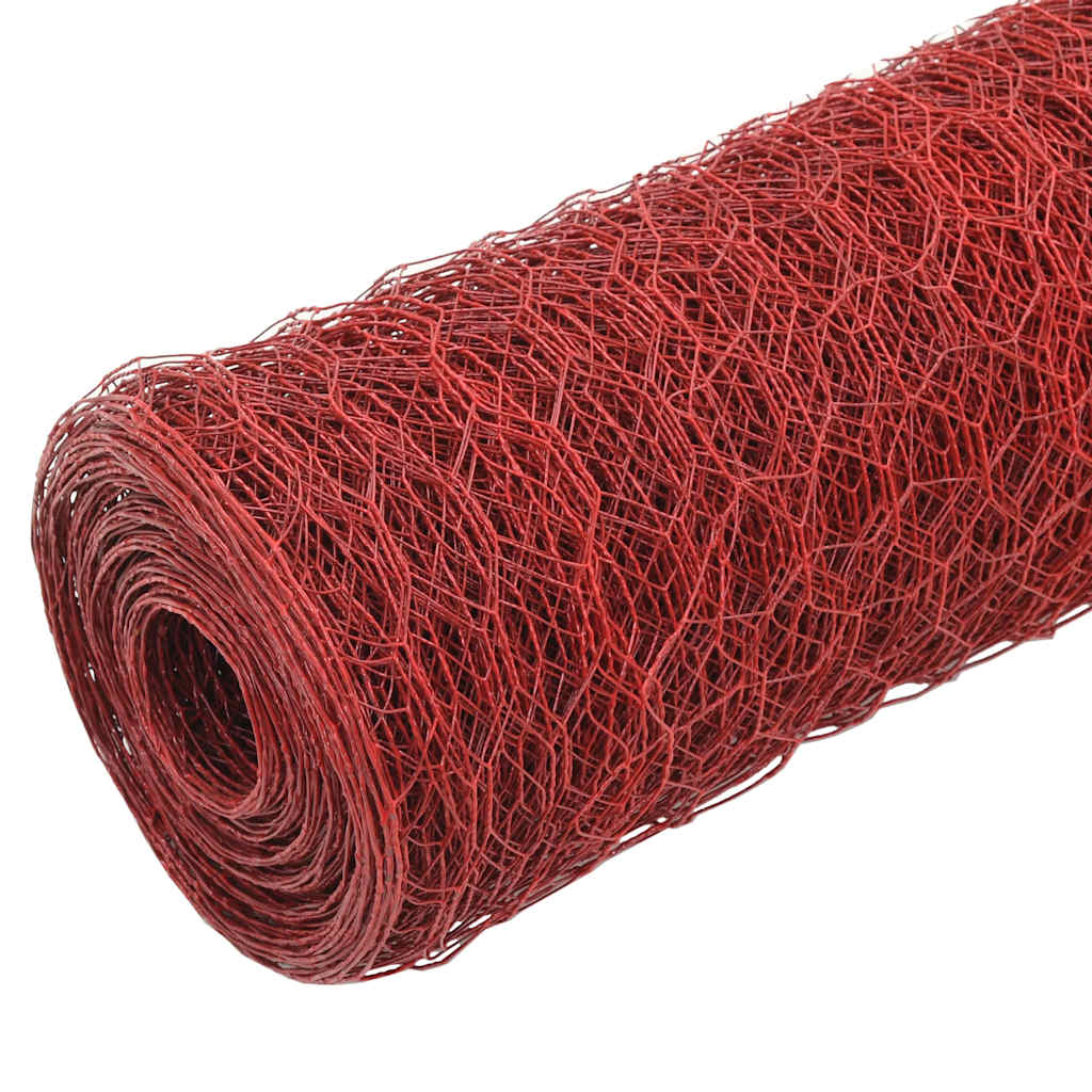 Recinzione in Rete per Pollaio Acciaio e PVC 25x1 m Rossa