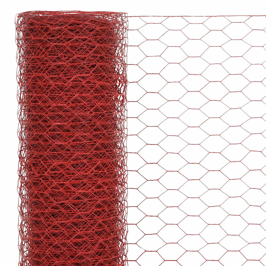 Recinzione in Rete per Pollaio Acciaio e PVC 25x1 m Rossa