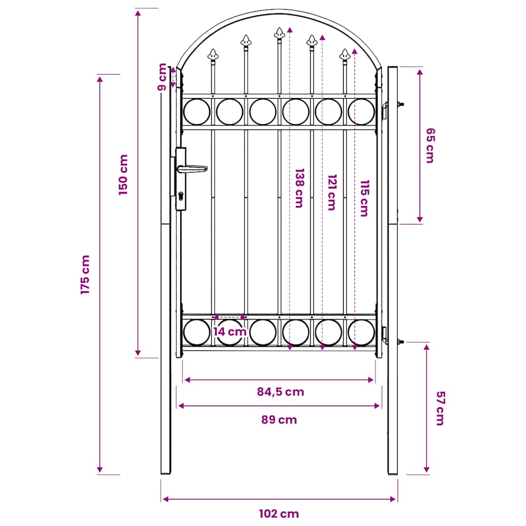 Cancello per recinzione ASSEN con arco in acciaio 102x150 cm Nero