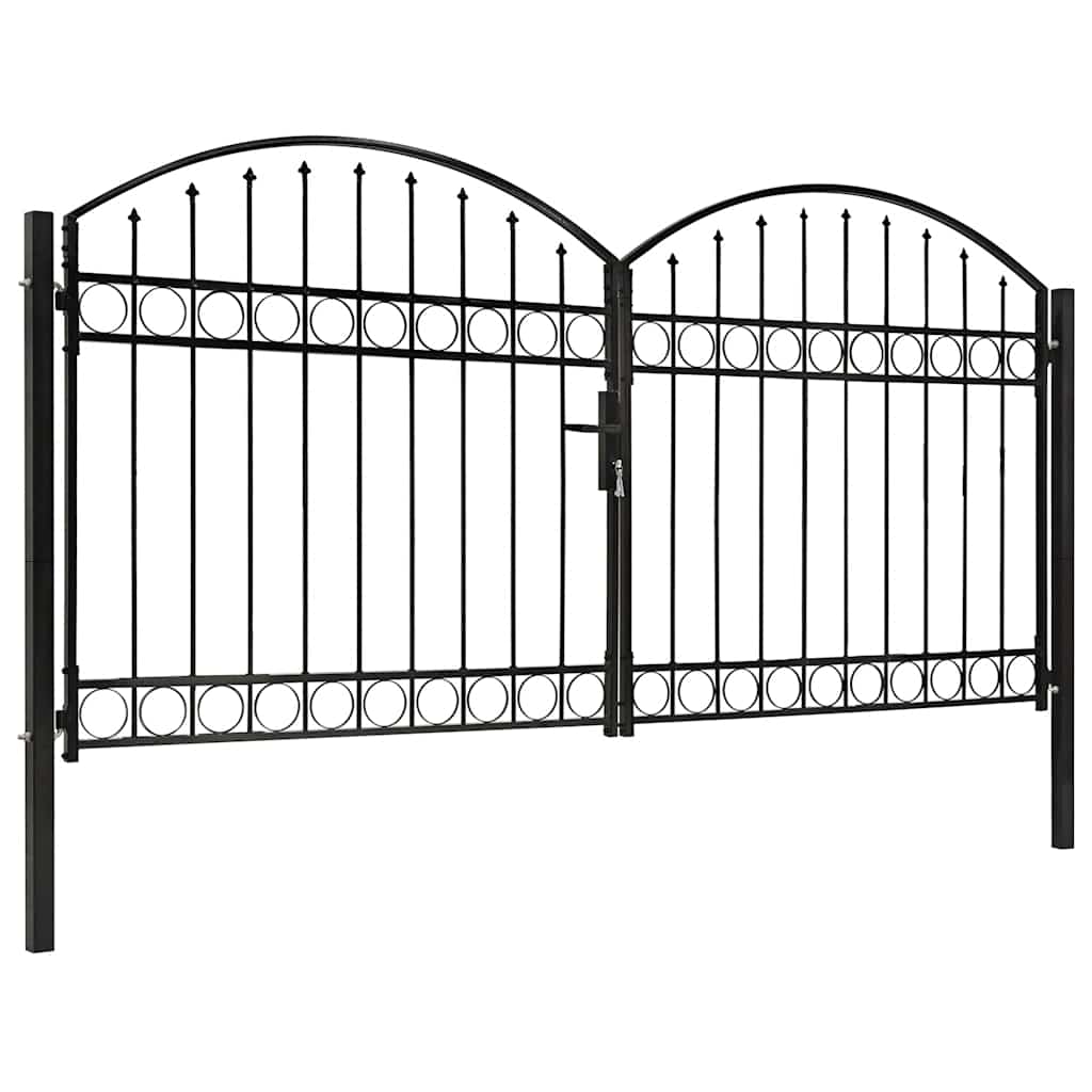 Cancello per recinzione ASSEN a doppia anta con arco in acciaio 300x125 cm nero