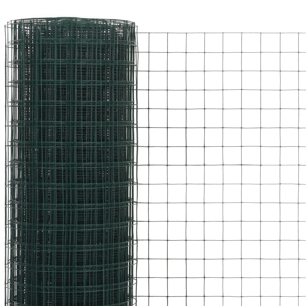 Recinzione in Rete per Pollaio Acciaio e PVC 25x1,5 m Verde