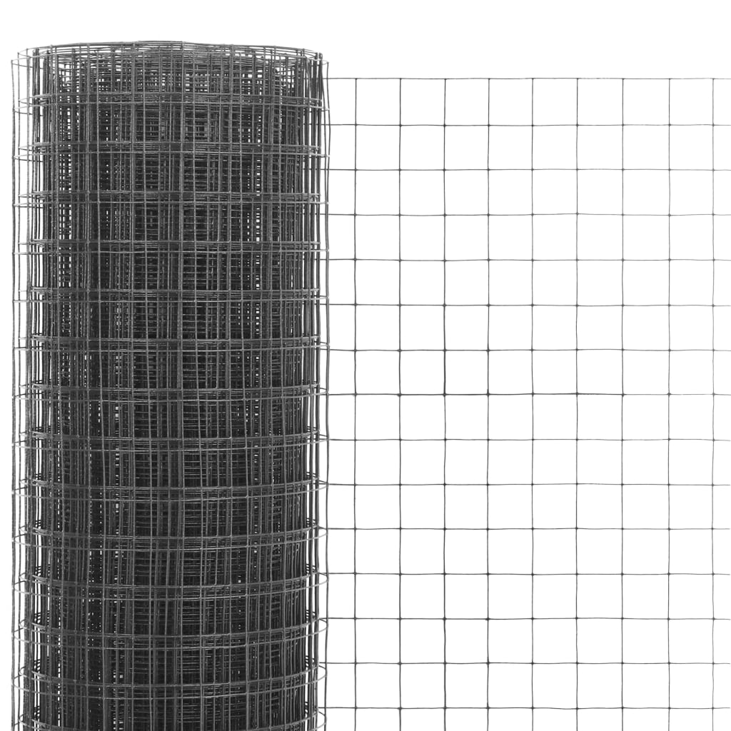 Recinzione in Rete per Pollaio in Acciaio e PVC 25x1 m Grigia