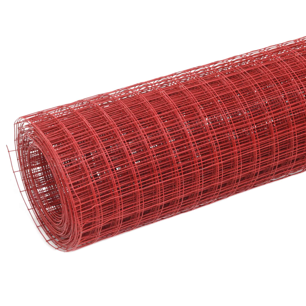 Recinzione in Rete per Pollaio in Acciaio e PVC 10x1,5 m Rossa