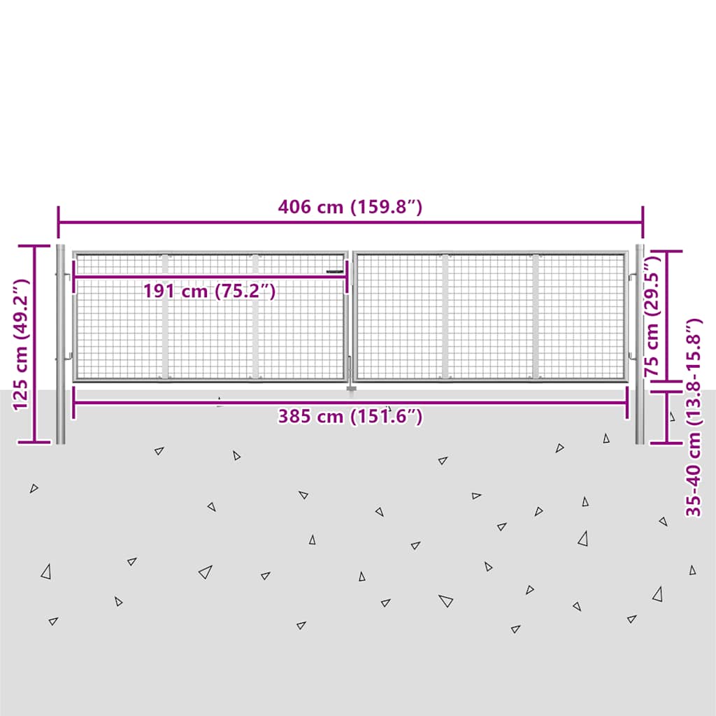 Cancello da Giardino in Acciaio Zincato 400x75 cm Argento