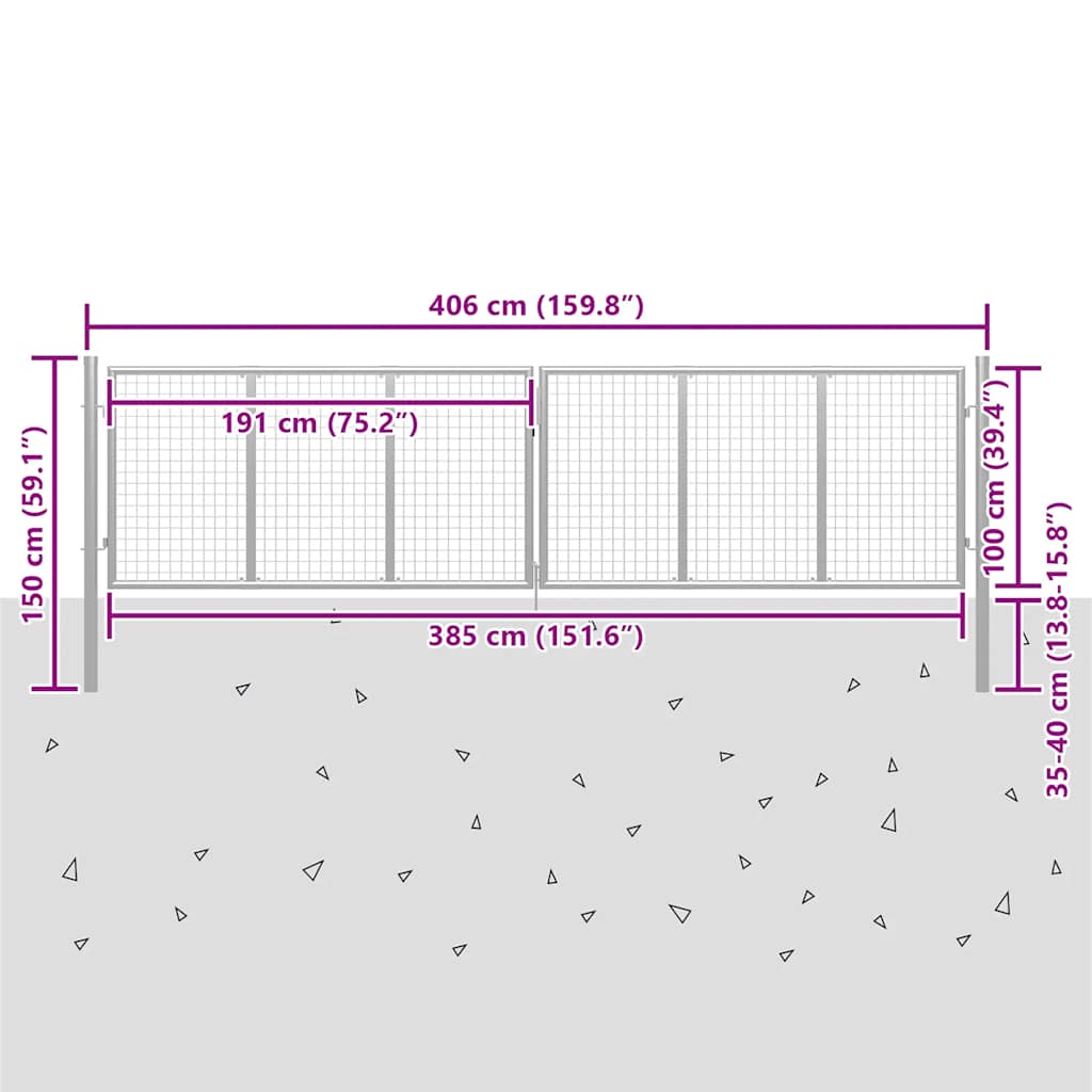 Cancello da Giardino in Acciaio Zincato 400x100 cm Argento