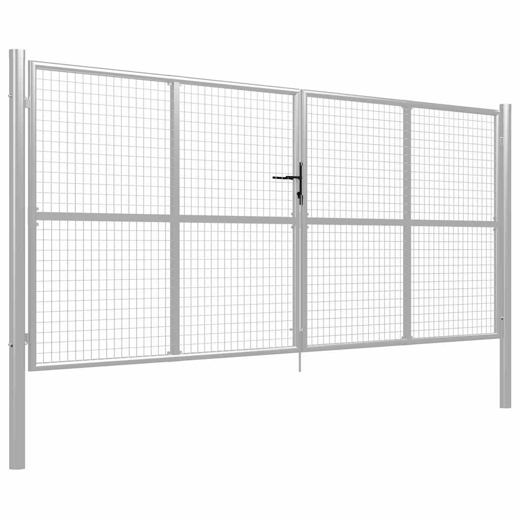 Cancello da Giardino in Acciaio Zincato 400x150 cm Argento