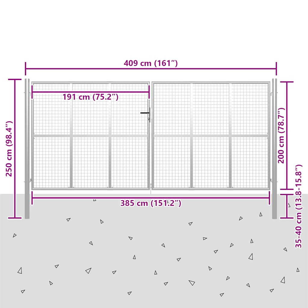 Cancello da Giardino in Acciaio Zincato 400x200 cm Argento