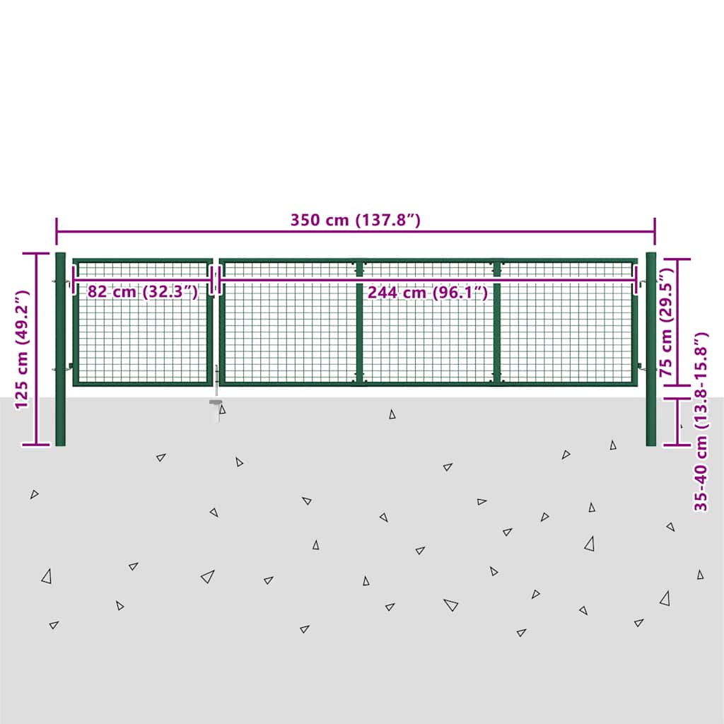 Cancello da Giardino in Acciaio 350x75 cm Verde