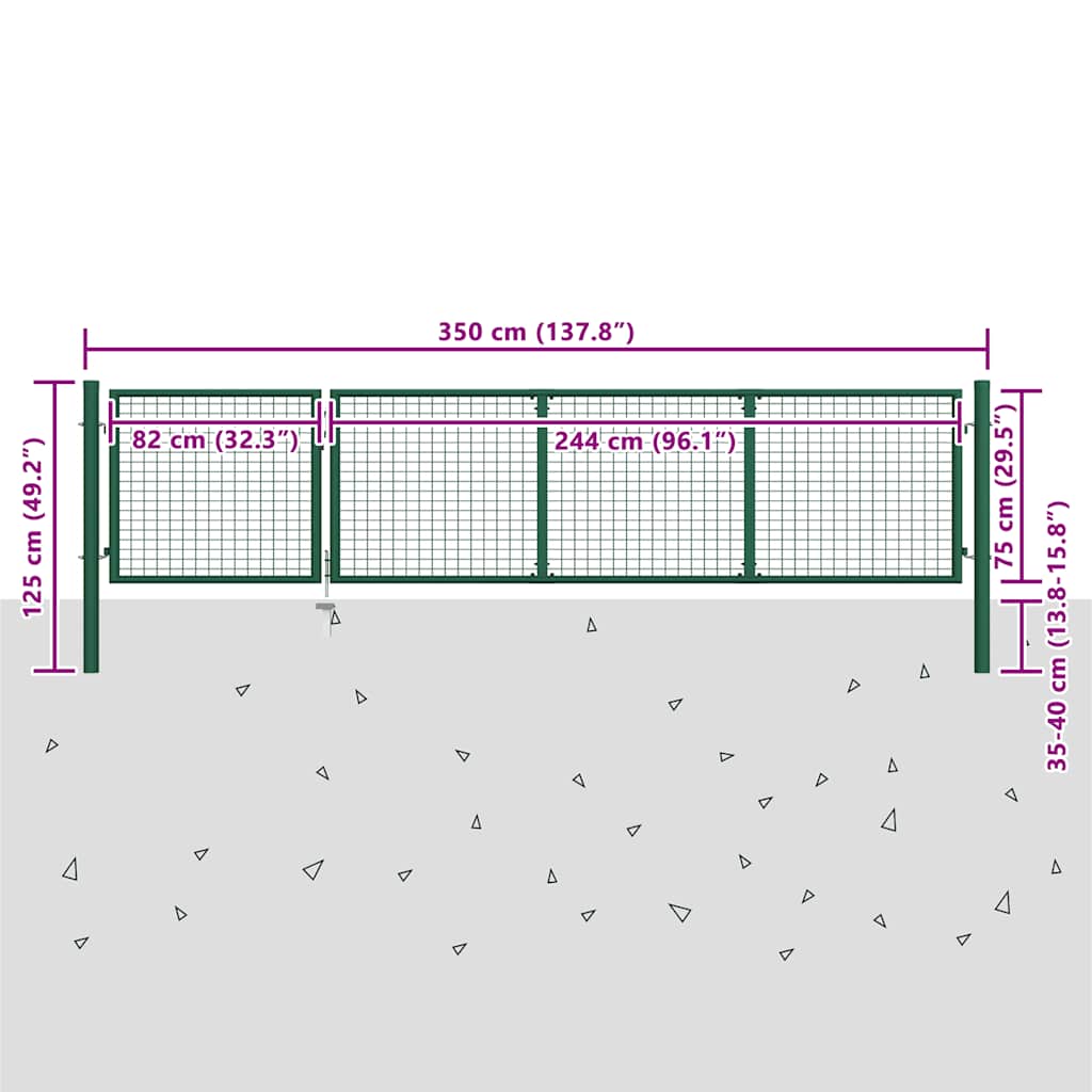 Cancello da Giardino in Acciaio 350x100 cm Verde