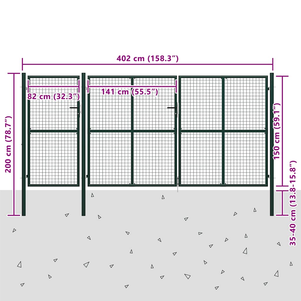 Cancello da Giardino in Acciaio 400x150 cm Verde