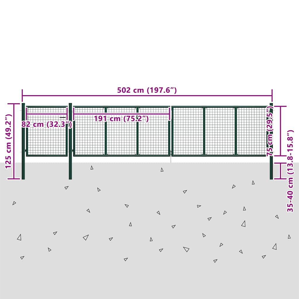 Cancello da Giardino in Acciaio 500x75 cm Verde