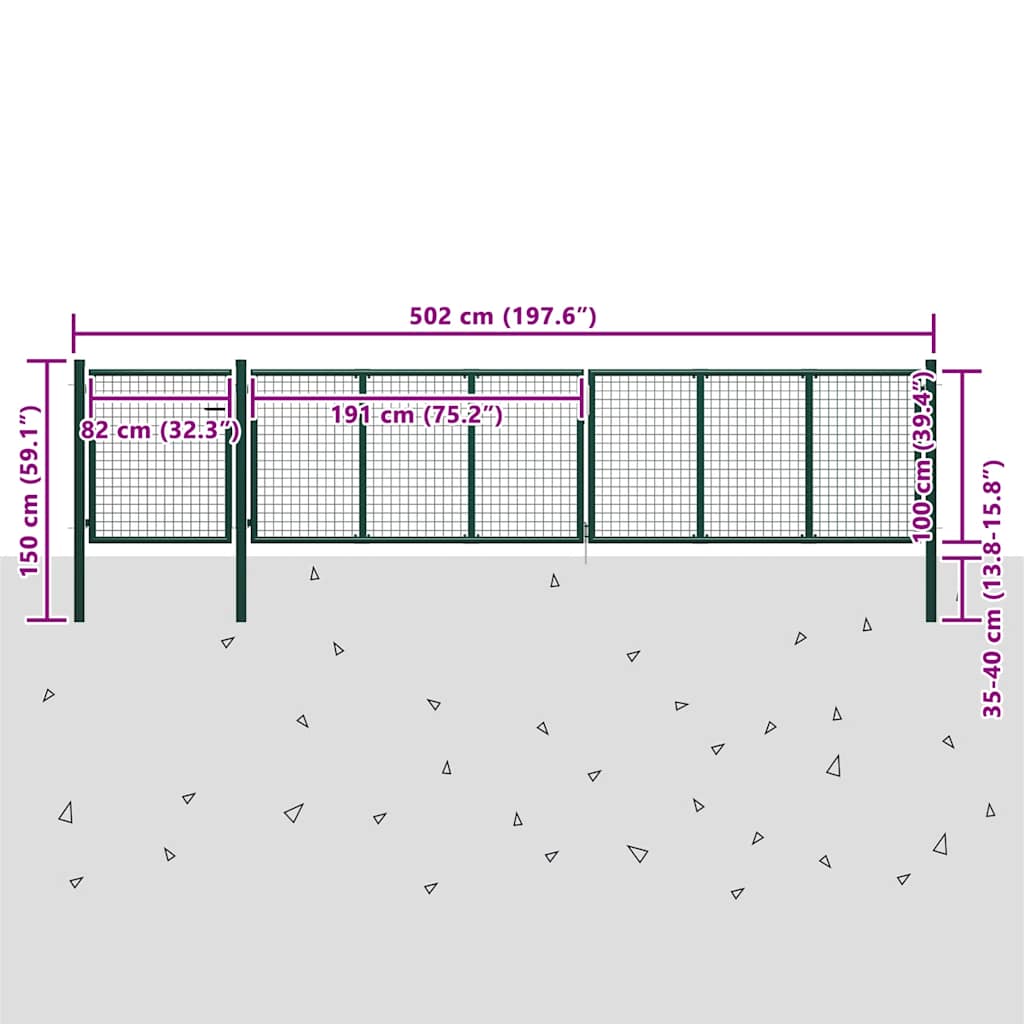 Cancello da Giardino in Acciaio 500x100 cm Verde