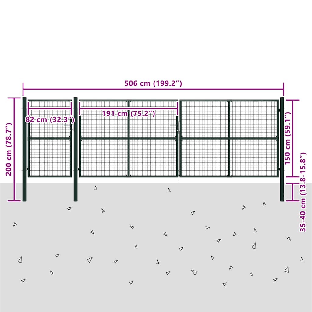 Cancello da Giardino in Acciaio 500x150 cm Verde