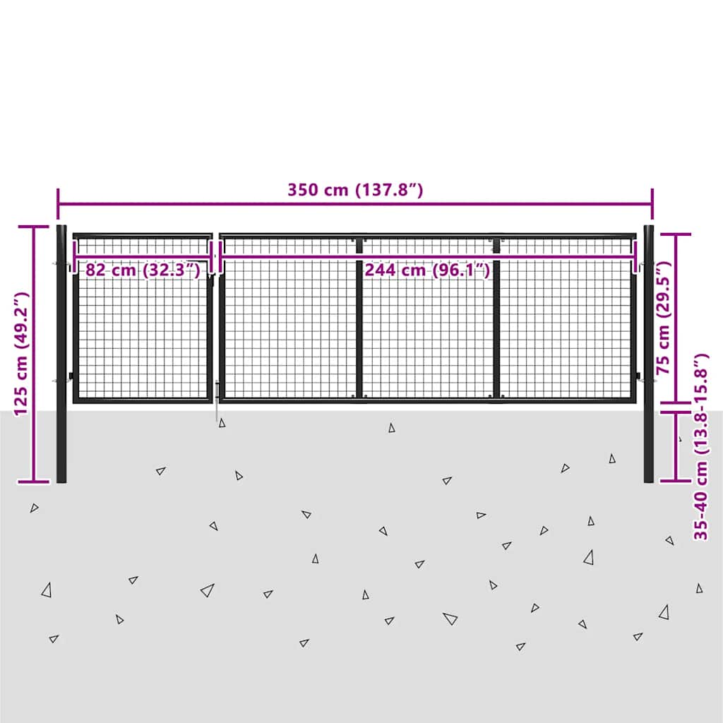 Cancello da Giardino in Acciaio 350x75 cm Antracite