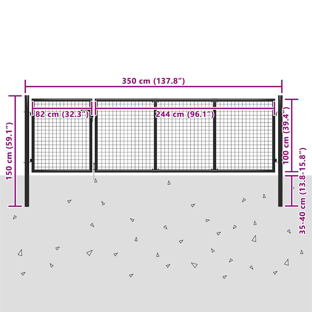 Cancello da Giardino in Acciaio 350x100 cm Antracite
