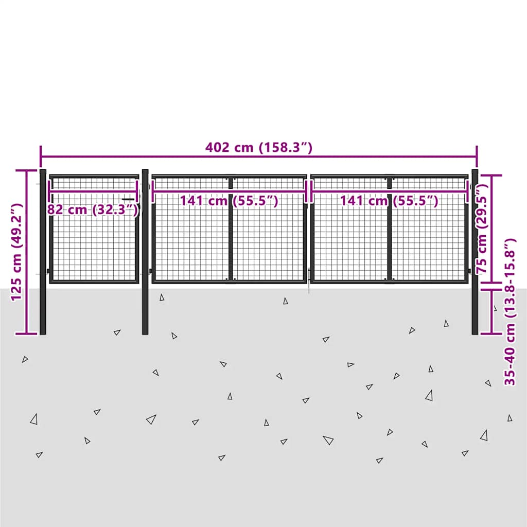 Cancello da Giardino in Acciaio 400x75 cm Antracite