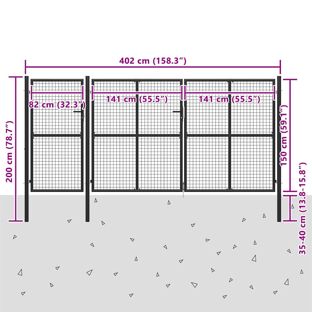 Cancello per Giardino in Acciaio 400x150 cm Antracite