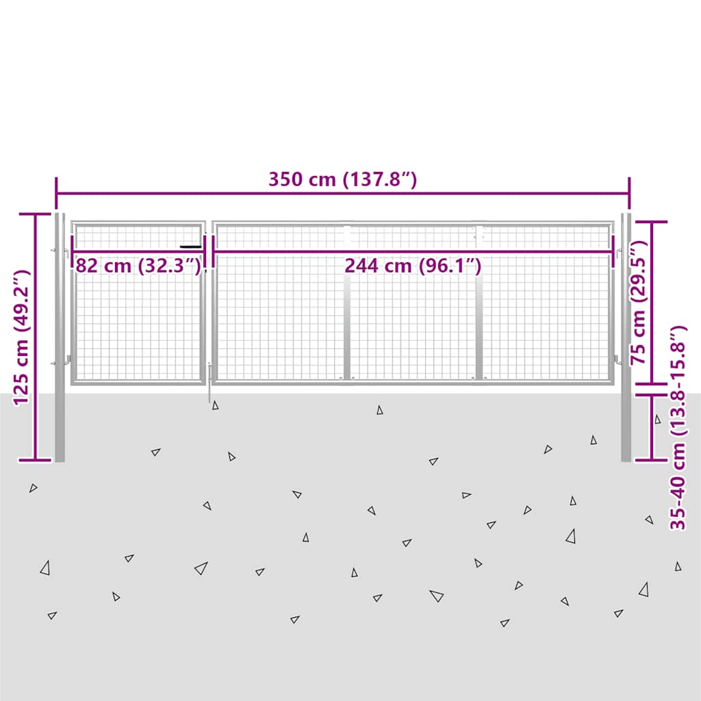 Cancello da Giardino in Acciaio 350x75 cm Argento