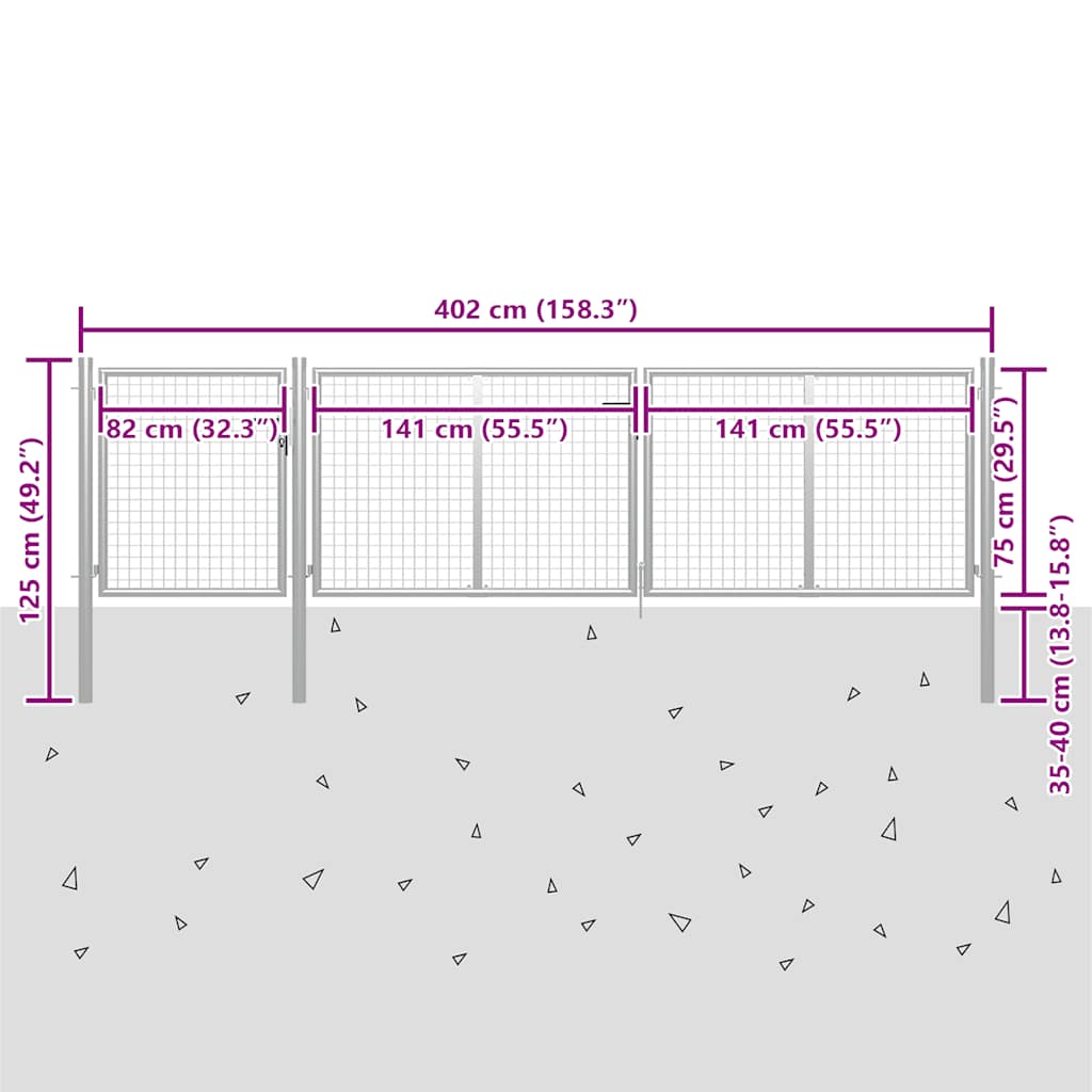 Cancello da Giardino in Acciaio 400x75 cm Argento